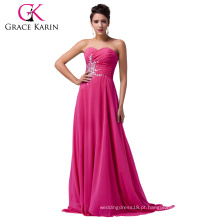 Grace Karin Strapless Chiffon Long Deep Pink Mãe Do Noivo Vestido noturno CL4505-2